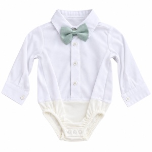 Costum elegant bebe baiat 3 piese verde menta sacou pantaloni body cu papion, fotografie de produs pe fundal alb