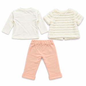Costum fetita 3 piese bumbac cu bluza pantaloni si blanita alba - Img 4