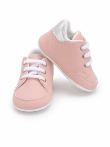Pantofi bebe roz casual cu siret si aplicatie stea comozi - Img 6