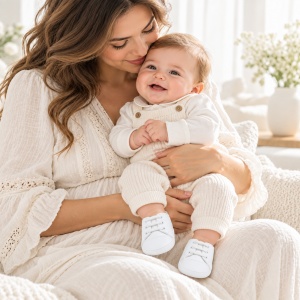 Pantofiori bebe albi cu sireturi, eleganti, talpa moale - Img 2