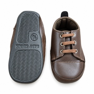 Pantofiori bebe baieti maro cu sireturi, eleganti, talpa moale - Img 5