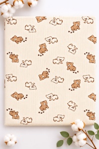 Paturica bebe 75x85 cm din bumbac 100%, patura crem cu ursuleti, moale si delicata - Img 2