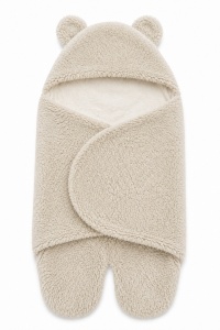 Port bebe crem cu gluga tip ursulet, interior pufos si inchidere velcro - Img 2