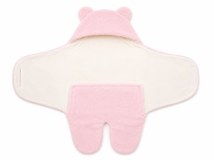 Port bebe roz cu gluga tip ursulet, interior pufos si inchidere velcro - Img 2