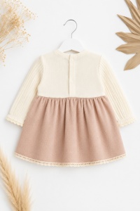 Rochie bebe eleganta roz pudra cu muselina si dantela pentru fetite aniversare si evenimente - Img 4