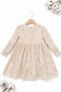 Rochie bebe fetita cu imprimeu floral si guler dantelat cu maneca lunga - Img 3