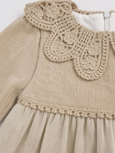 Rochie fetita crem eleganta cu guler dantelat, maneca lunga, stil boho vintage - Img 6