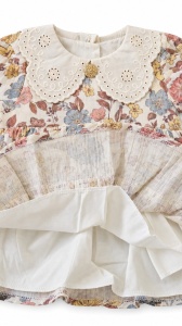 Rochita fetita cu imprimeu floral multicolor si guler alb, fotografie de produs pe fundal alb