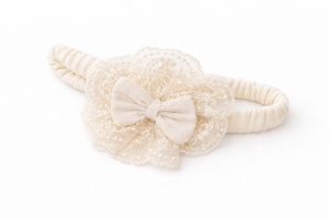 Salopeta bebe fetita muselina ivoire dantela eleganta set cu bentita - Img 4