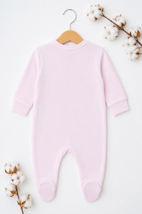 Salopeta bebe roz pal din bumbac cu caciulita si imprimeu iepuras fetita - Img 4