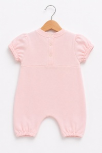 Salopeta scurta bebe roz cu dantela si volanase, eleganta si delicata pentru fetite - Img 3