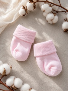 Set 3 perechi sosete bebe roz si alb cu manseta moale pentru nou nascut - Img 4