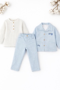 Set baieti 3 piese bluza pantaloni si jacheta albastru deschis - Img 2