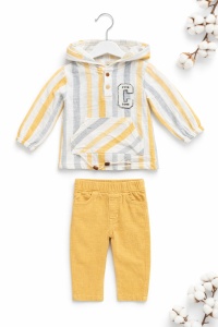 Set bebe 2 piese bumbac vaporos hanorac pantaloni galben baieti - Img 2