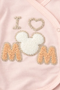 Set bebe 5 piese roz banan I Love Mom bluza pantaloni caciula baveta manusi - Img 2