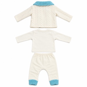 Set bebe baiat 3 piese bumbac, bluza cu motocicleta, pantaloni si jacheta crem bleu - Img 5