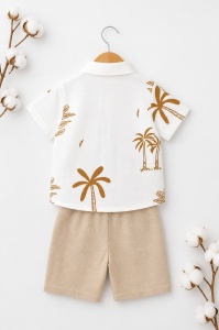 Set bebe baiat 3 piese camasa imprimeu tricou si pantaloni scurti vara casual - Img 4