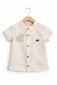 Set bebe baiat 3 piese din bumbac camasa tricou si pantaloni scurti elegant casual - Img 7
