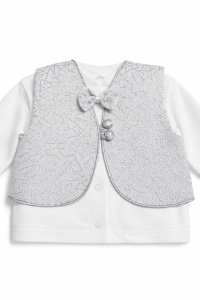 Set bebe baiat alb elegant 6 piese, cu vesta si papion - Img 4