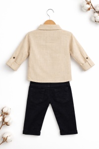 Set bebe baiat camasa bumbac si pantaloni denim casual elegant - Img 3