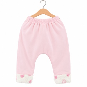 Set bebe fetita 3 piese cu jacheta pufoasa cu inimioare, bluza si pantaloni roz - Img 4