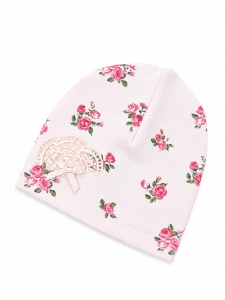 Set bebe fetita 3 piese roz cu imprimeu floral si broderie trandafir din bumbac - Img 5