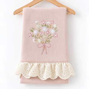 Set bebe fetita din bumbac 10 piese, roz pudrat, model floral - Img 5