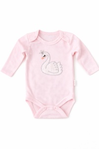 Set bebe fetite 3 piese roz cu lebada, body pantaloni si jacheta, fotografie de produs pe fundal alb