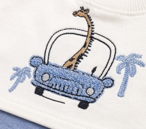 Set haine bebe baiat 2 piese bumbac premium – tricou si pantaloni scurti albastri cu girafa - Img 4