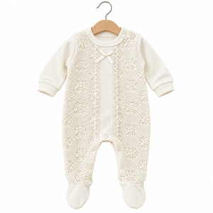 Set haine bebe fetita 10 piese din bumbac, crem, cu dantela, nou-nascut - Img 4