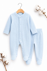 Set nou nascut 10 piese albastru, Happy Bear, bumbac moale pentru bebelusi - Img 3