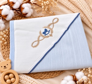 Set nou nascut 10 piese bumbac bleu alb cu salopeta, compleu elegant, paturica si accesorii - Img 5