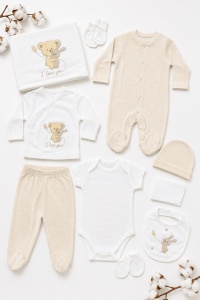 Set nou-nascut 10 piese I Love You, 100% bumbac, hainute bebe pentru maternitate - Img 8