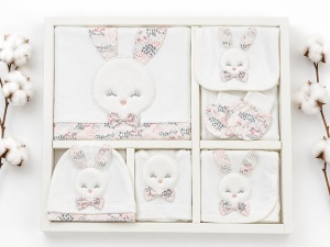 Set nou nascut fetita 10 piese 100% bumbac, iepuras, paturica inclusa, cadou bebe - Img 2