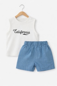 Set vara bebe 3 piese bumbac maieu camasa si pantaloni scurti casual - Img 5