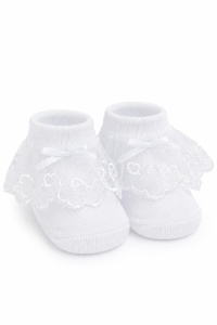 Sosete bebe albe cu dantela si fundita eleganta pentru fetite - Img 3