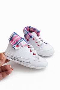 Tenisi bebelusi albi cu siret talpa flexibila guler carouri stil sport casual - Img 7