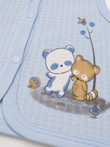 Vesta bebe bleu din bumbac moale cu imprimeu animale si inchidere capse - Img 4