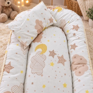 Baby nest bebe 50x70 cm cu pernuta model stelute si norisori pentru nou nascuti - Img 2