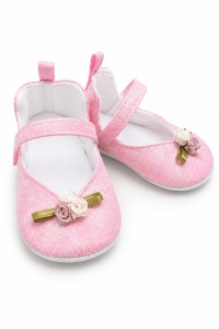 Balerini bebe roz eleganti cu floricele decorative, comozi si delicati pentru fetite