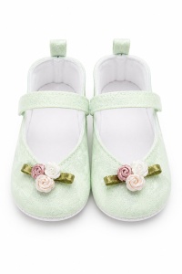 Balerini bebe vernil eleganti cu floricele decorative, comozi si delicati pentru fetite - Img 2