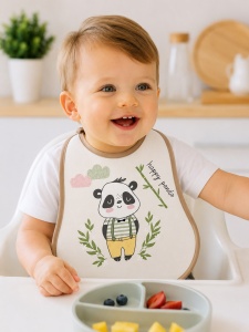 Bavetica bebe impermeabila cu panda pentru hranire diversificare anti pata unisex