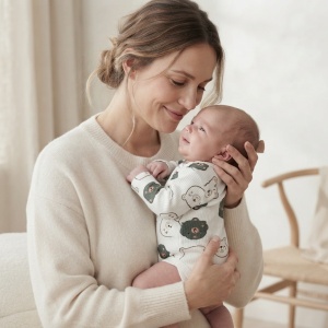 Body bebe alb din bumbac cu ursuleti verde inchis, maneca lunga si capse pe umeri - Img 2