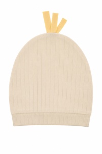 Caciulita bebe crem cu ursulet si fundita galbena unisex pentru nou nascut - Img 3