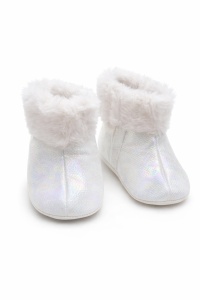 Cizmulite bebe albe cu blanita, funda decorativa si efect sidefat, talpa moale - Img 3