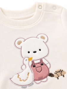 Compleu 3 piese bebe fetite roz cu sacou teddy, bluza cu ursulet si pantaloni - Img 5