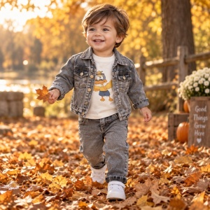 Compleu baieti 3 piese cu blugi gri geaca denim si bluza din bumbac cu imprimeu