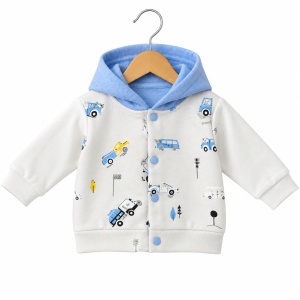 Compleu bebe baiat 3 piese bumbac cu body jacheta cu gluga si pantaloni bleu - Img 4