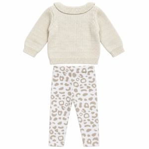 Compleu bebe cu pulover din lana naturala, colanti animal print si bentita - Img 4