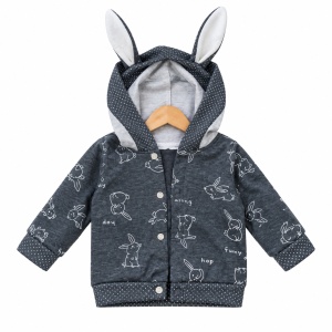 Compleu bebe cu urechi de iepuras 3 piese din bumbac 100% gri alb - Img 4